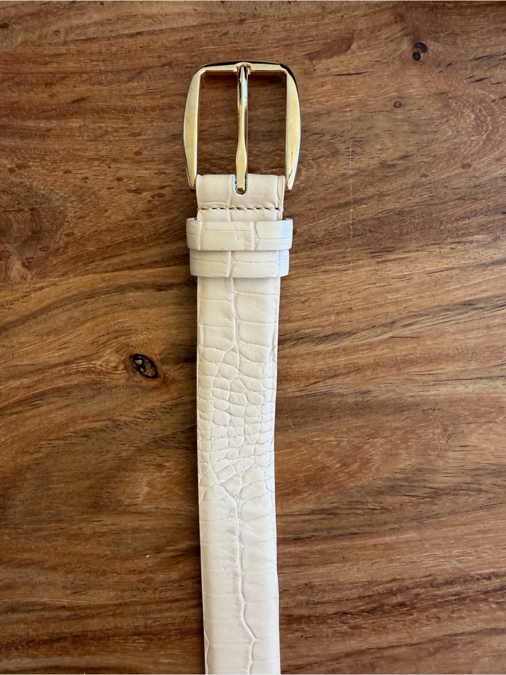 Women's Cream Faux-Croc Belt with Gold Buckle
